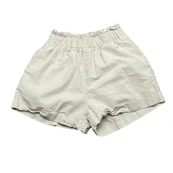 Crescent Beige High Rise Linen Shorts Women Beach Classic Modest Old Money S - Picture 1 of 9